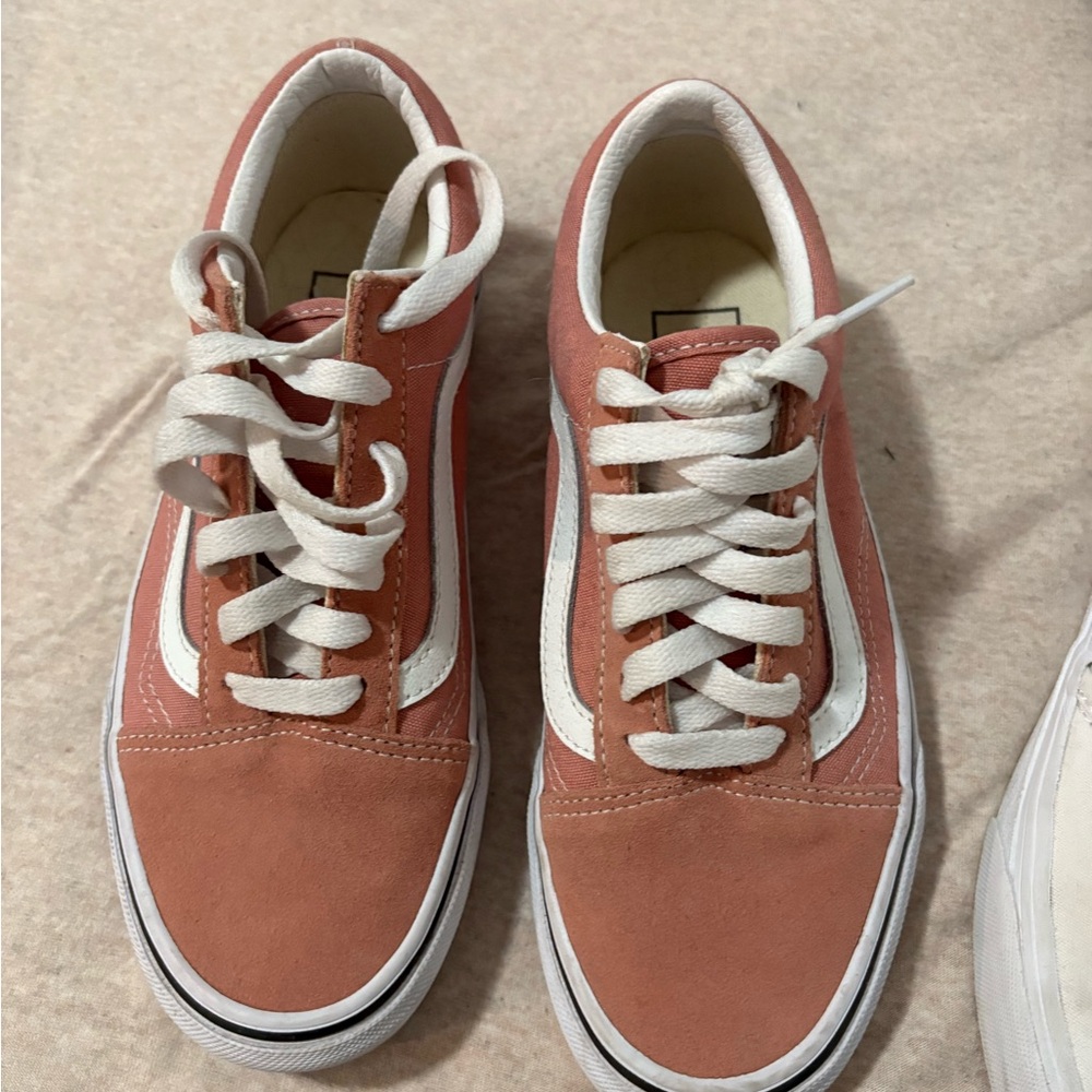 Vans Women's Coral and White Sneakers